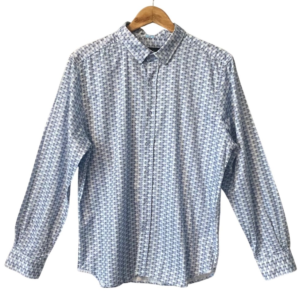 Robert Graham Modern Americana Men XL Blue Geometric Tailored Fit Office Shirt